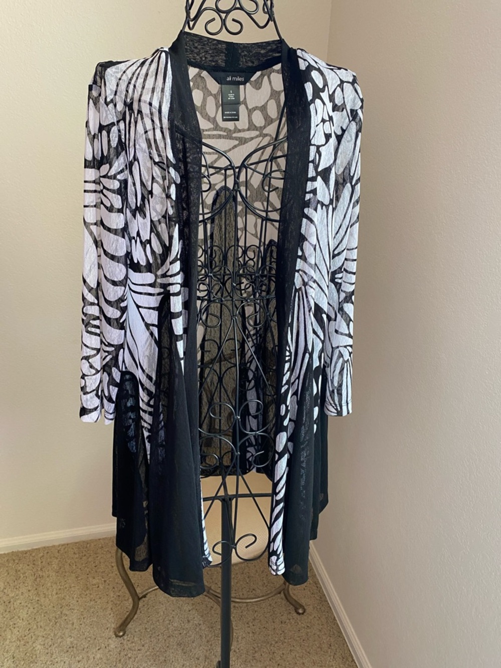 Ali miles Printed mesh open front Kimono